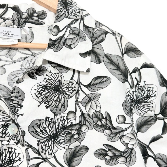 Hot Cotton Floral Linen Blend Button Front Blouse‎ - Picture 2 of 8
